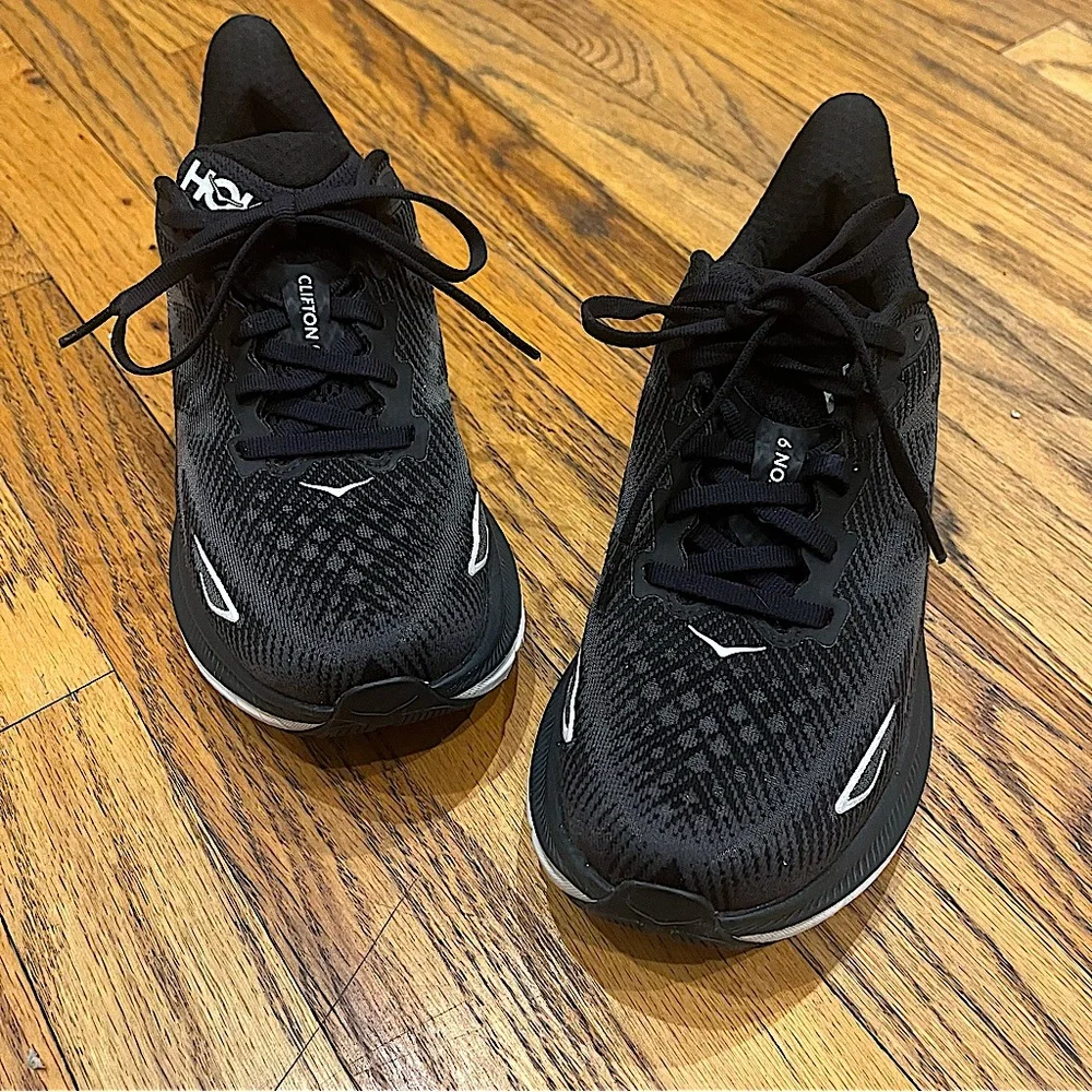HOKA One One Clifton 9 Sneakers in Black and White - Picture 5 of 16